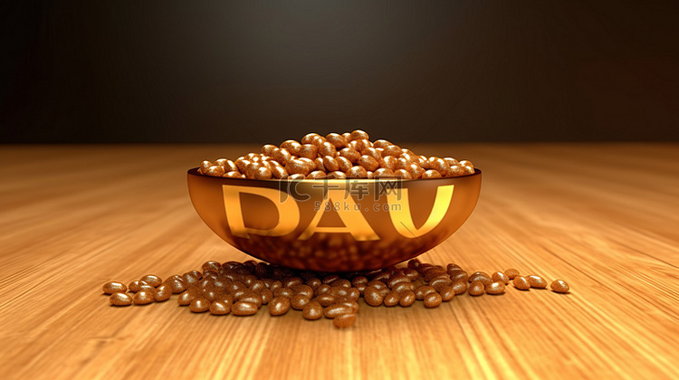 3D 渲染的咖啡豆字体拼写出“