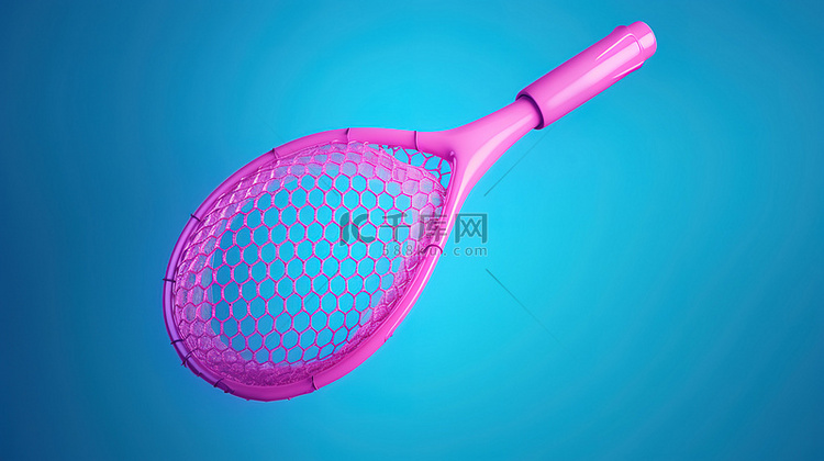 蓝色背景下粉色渔网的 3D 渲