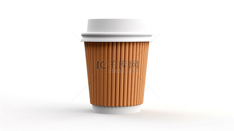 3d 渲染白色背景与纸咖啡杯