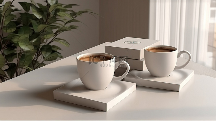咖啡或茶 3D 样机两个空白包装盒