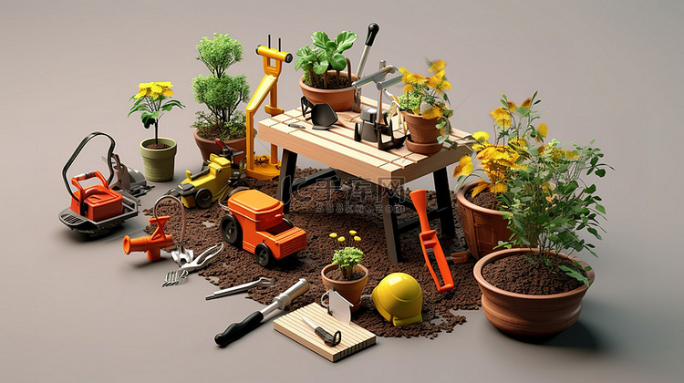 紧凑型园林工具套装 3D 模型