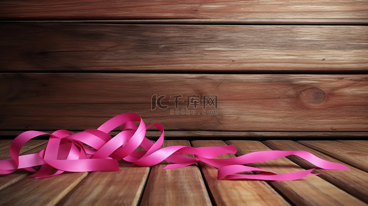 木桌背景上象征乳腺癌意识的 3