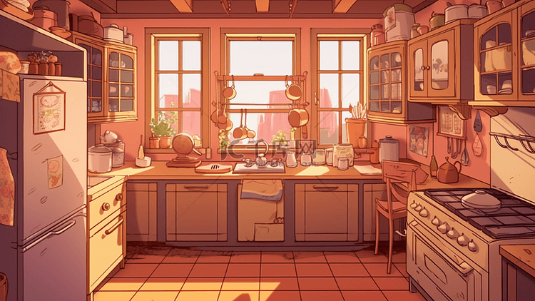 厨房深粉色可爱背景