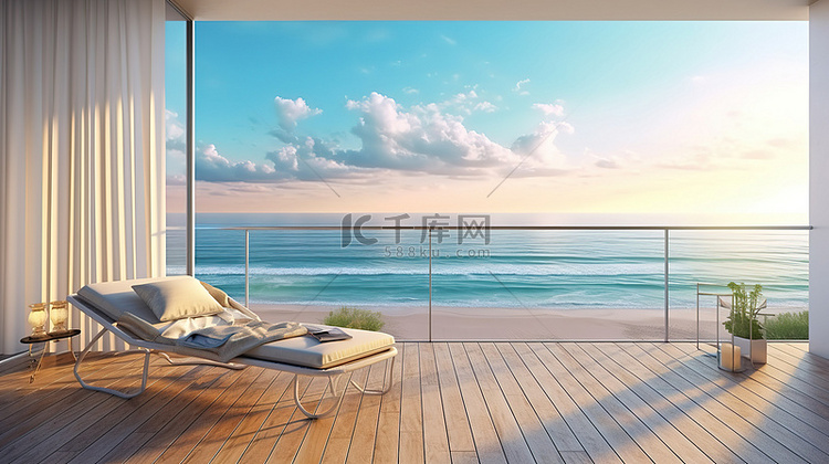 带海景阳台的现代生活空间 3D