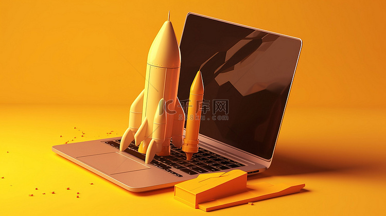 火箭启发笔记本电脑屏幕 3d 