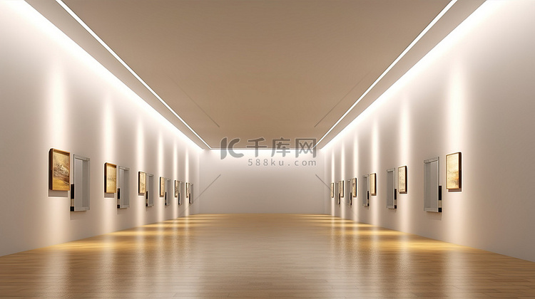 裸露的博物馆墙壁用灯光 3D 