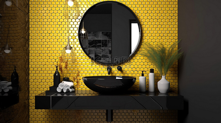 现代浴室设计以黄色马赛克墙矩形