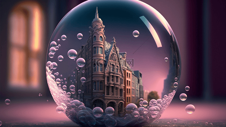 梦幻水晶球城市紫色背景