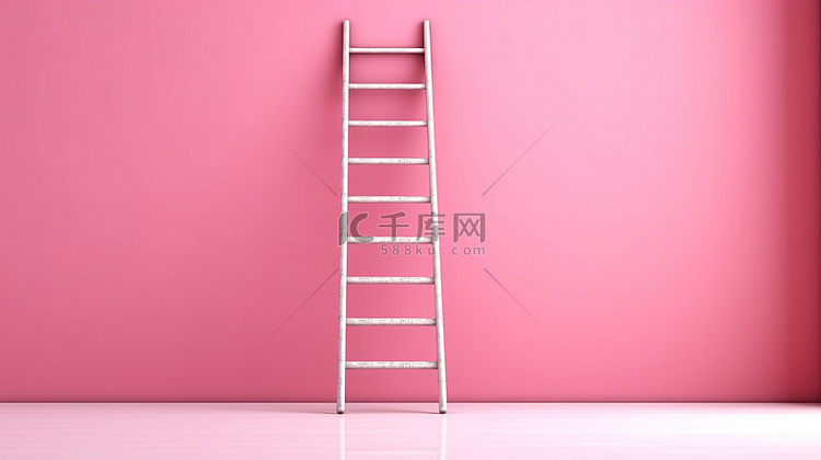 带梯子的粉红色墙的 3d 渲染