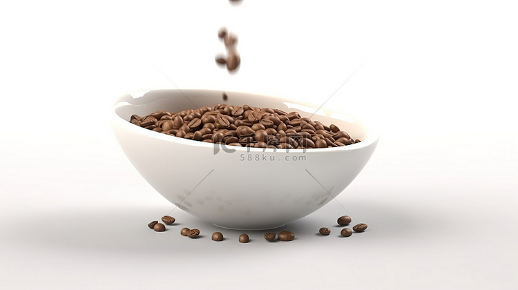 雄伟的咖啡豆放在一杯原始的白色