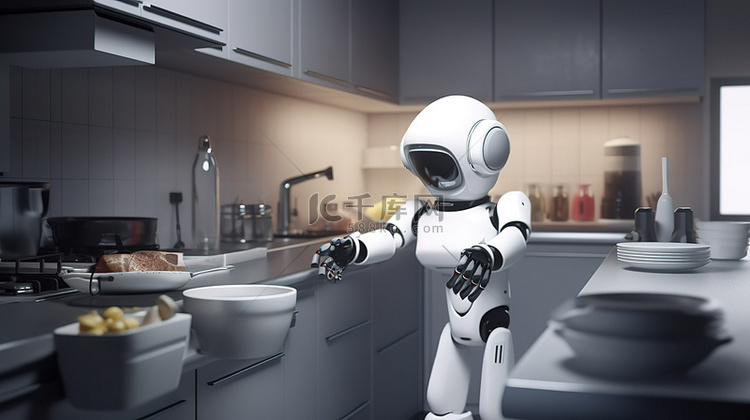 厨房烹饪机器人正在运行的厨师机