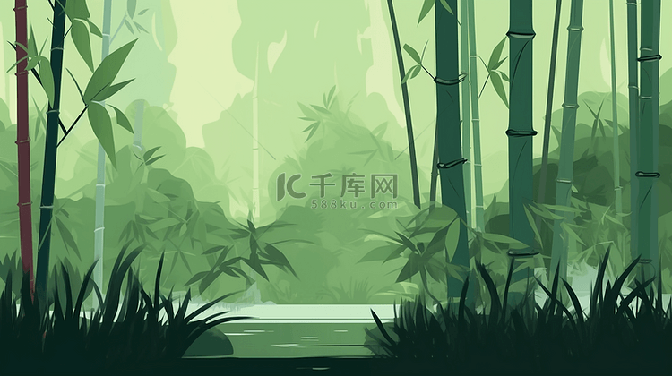 青竹植物竹林卡通的自然背景