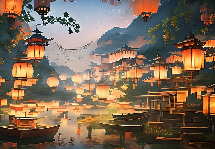 孔明灯清明节背景