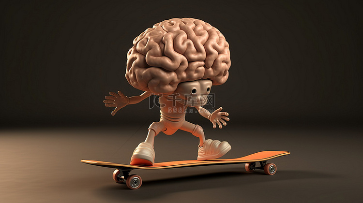 聪明的滑板手 3D 渲染角色