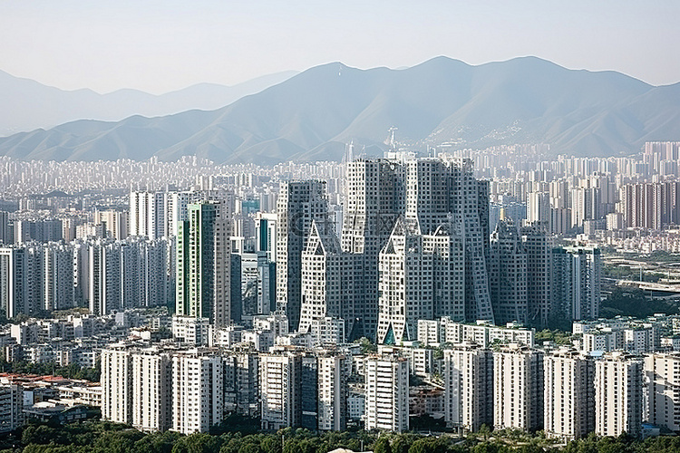 首尔城市的天际线，背景是山脉