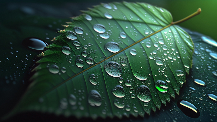 树叶水滴雨水绿色背景
