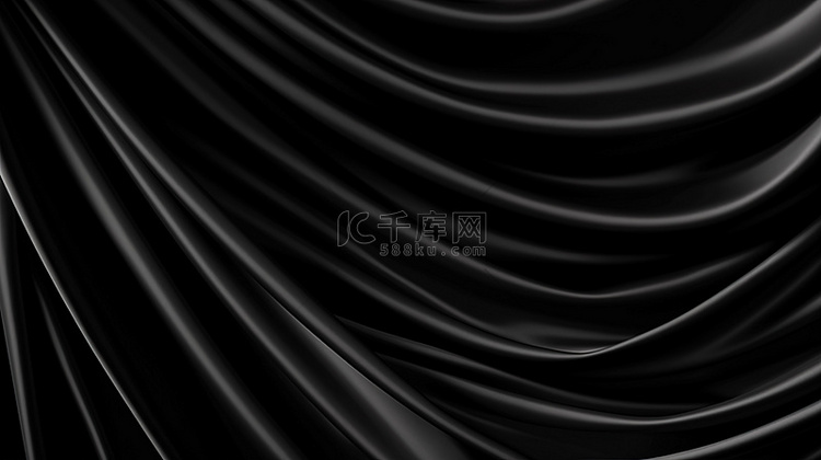 黑色背景上窗帘织物的 3D 插图