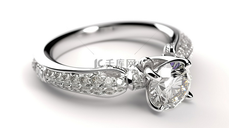 白色背景上特写的钻石戒指的精美