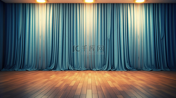 木地板与剧院或家庭影院室的蓝色
