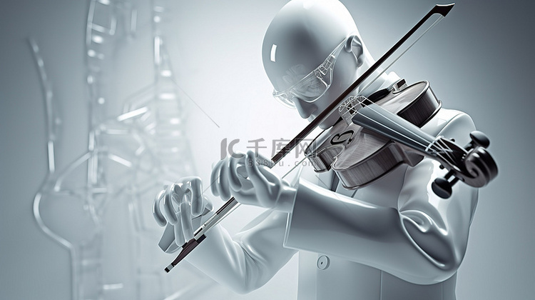 医生用小提琴演奏的 3d 渲染图