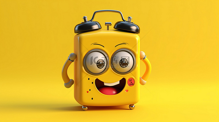 带可充电电池的闹钟吉祥物的黄色