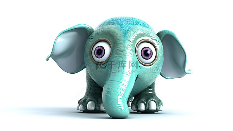有趣的 3D 大象插图，鼻子里