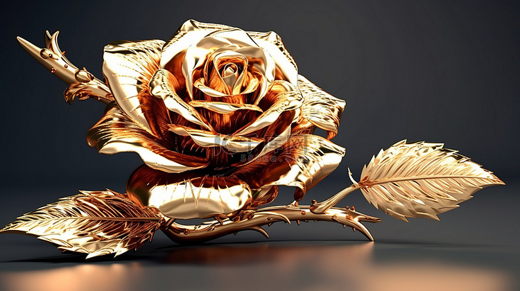 华丽的金玫瑰令人惊叹的 3D 插图
