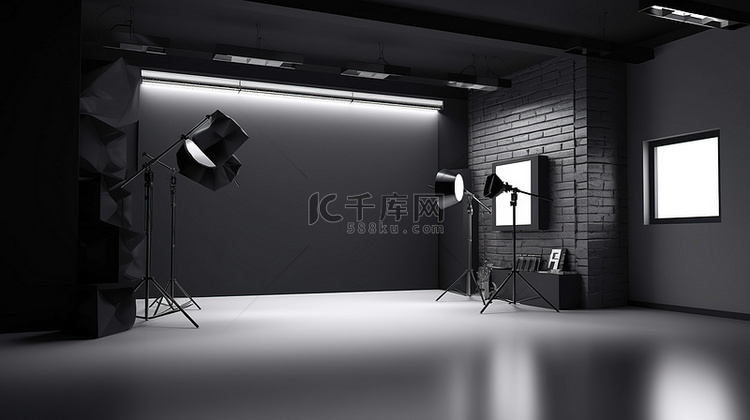 黑色摄影工作室配备专业照明设备