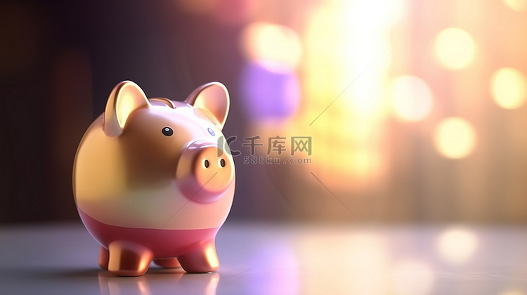 金融增长概念 3D 渲染存钱罐