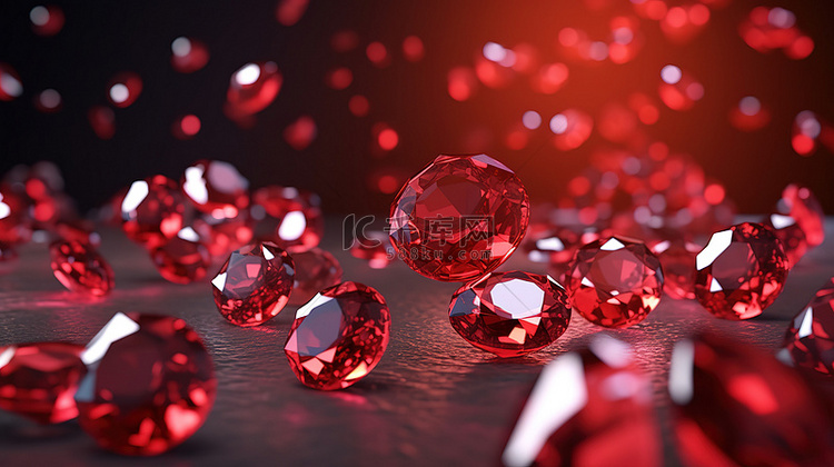 钻石红宝石和宝石在软聚焦散景背