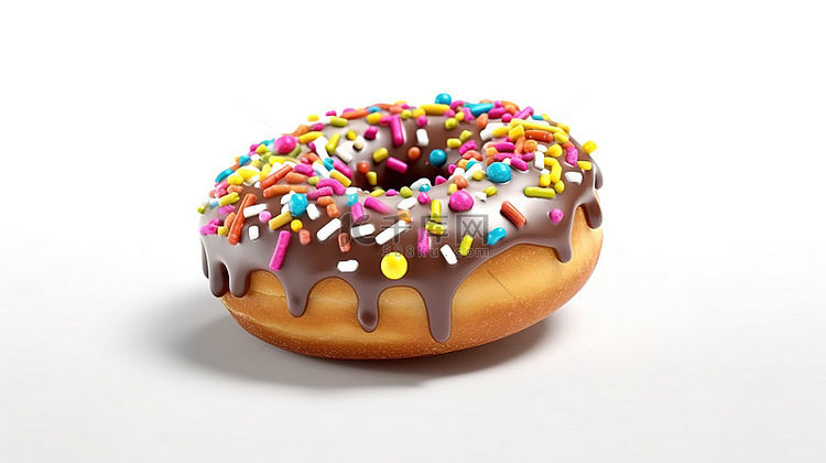 3D 渲染美味甜甜圈，白色背景