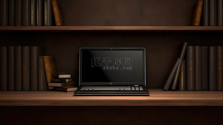 时尚的笔记本电脑放在黑色架子上