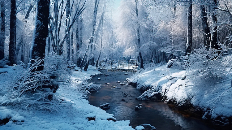 原始森林中迷人的冬季溪流神秘的