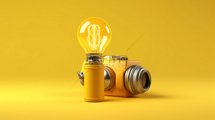 创新灯泡在充满活力的黄色背景 