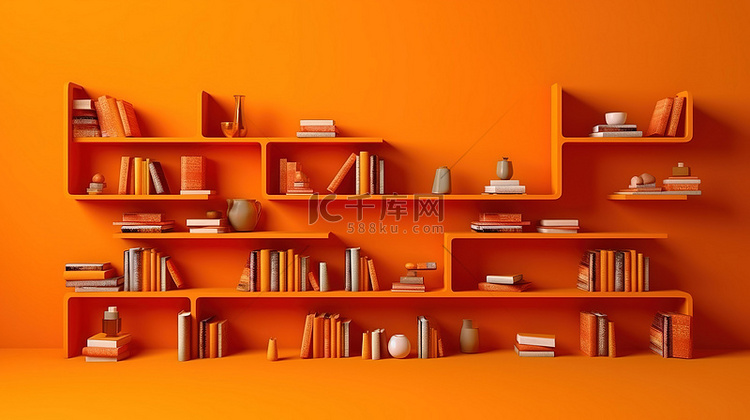 搁置的知识三维书籍在橙色背景下
