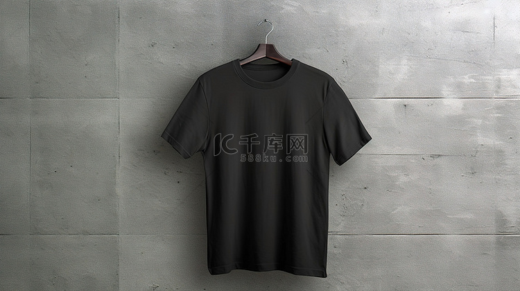 3d 渲染黑色 T 恤与混凝土墙背景