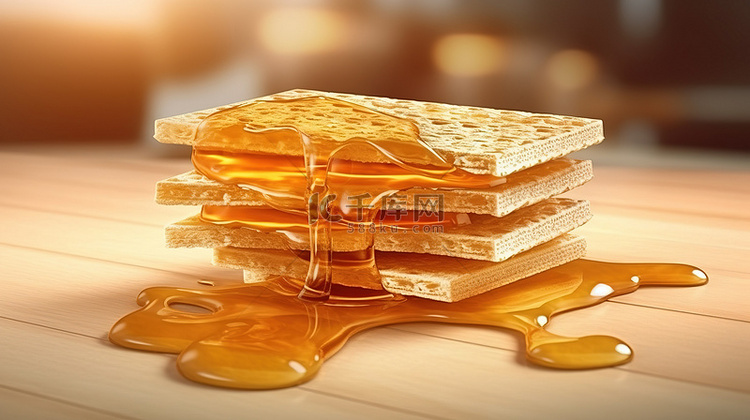 蜂蜜淋在 3D 饼干渲染上