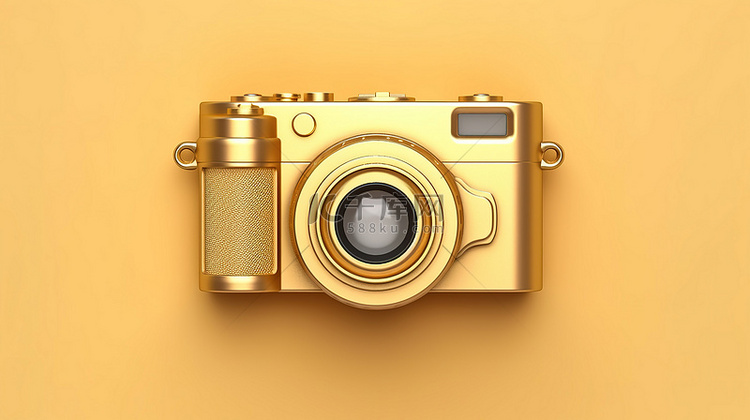 哑光金色复古相机图标 3d 渲
