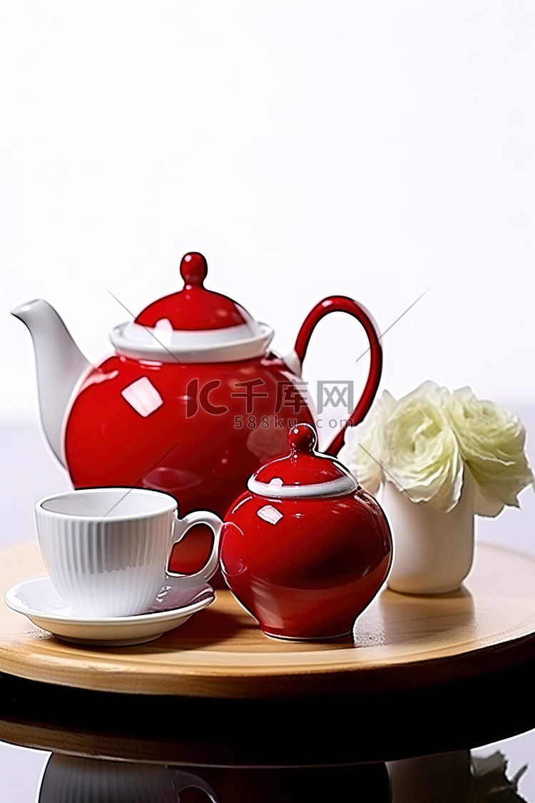 红白瓷茶壶茶杯套装