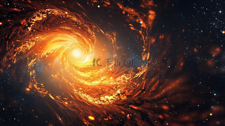深空球体中橙色螺旋星系的 3d