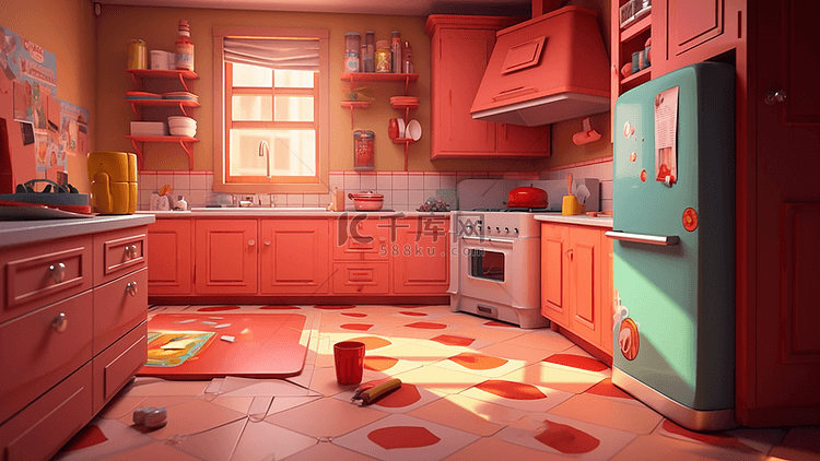 厨房红色插画背景