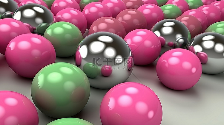 粉红色绿色和灰色抽象球体的彩色