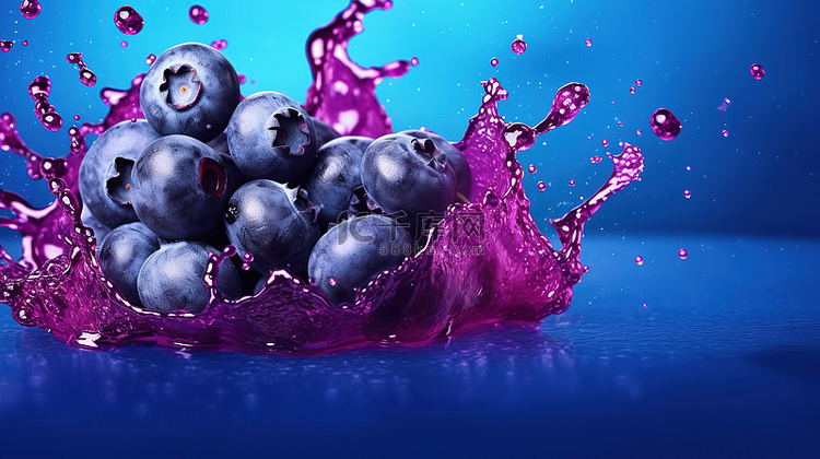 薰衣草背景上带有水滴的饱和蓝莓