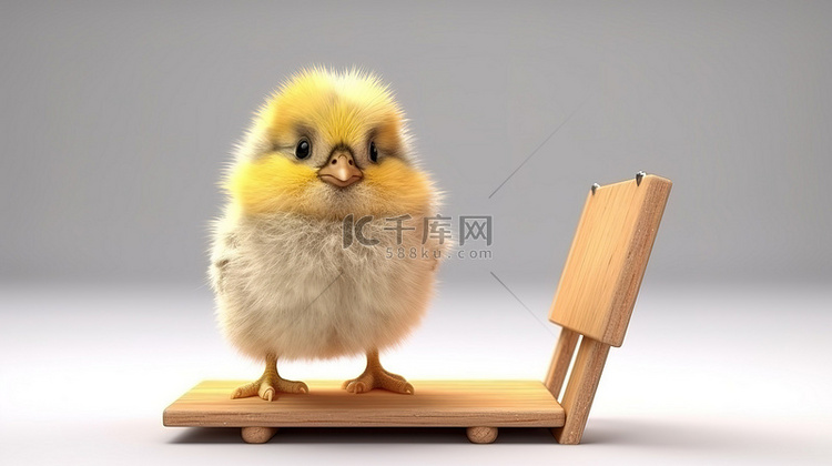 3D 渲染中带有空白符号的小小鸡