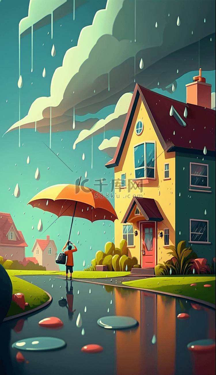 乌云雨伞打伞的人下雨的马路城市