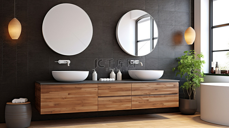 斯堪的纳维亚风格的浴室梳妆台，