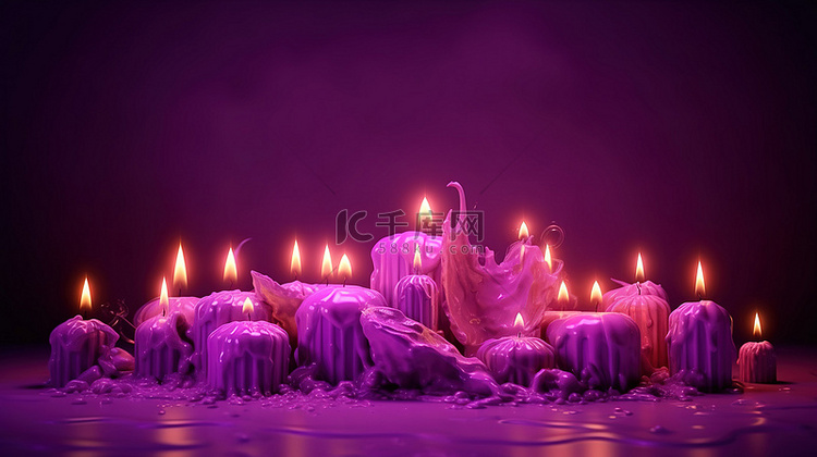 万圣节燃烧的怪异紫色蜡烛的怪异