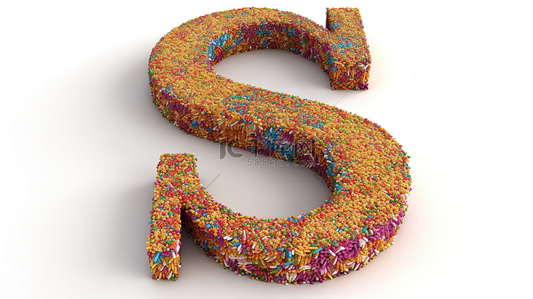 彩虹的 3d 插图洒在字母表上