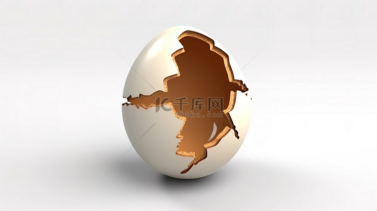 白蛋上裂缝的孤立 3D 插图