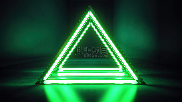 以绿色和白色霓虹灯三角形为特色